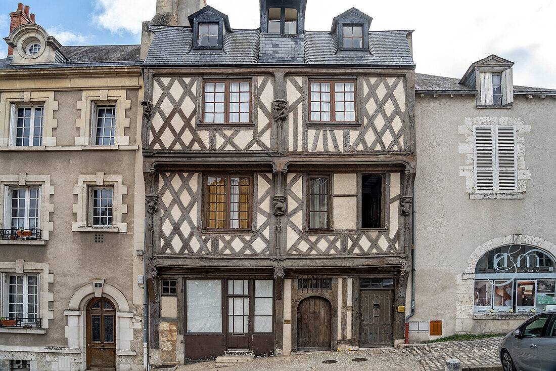 Half-timbered Maison de l'Acrobate in the historic town of Blois, France