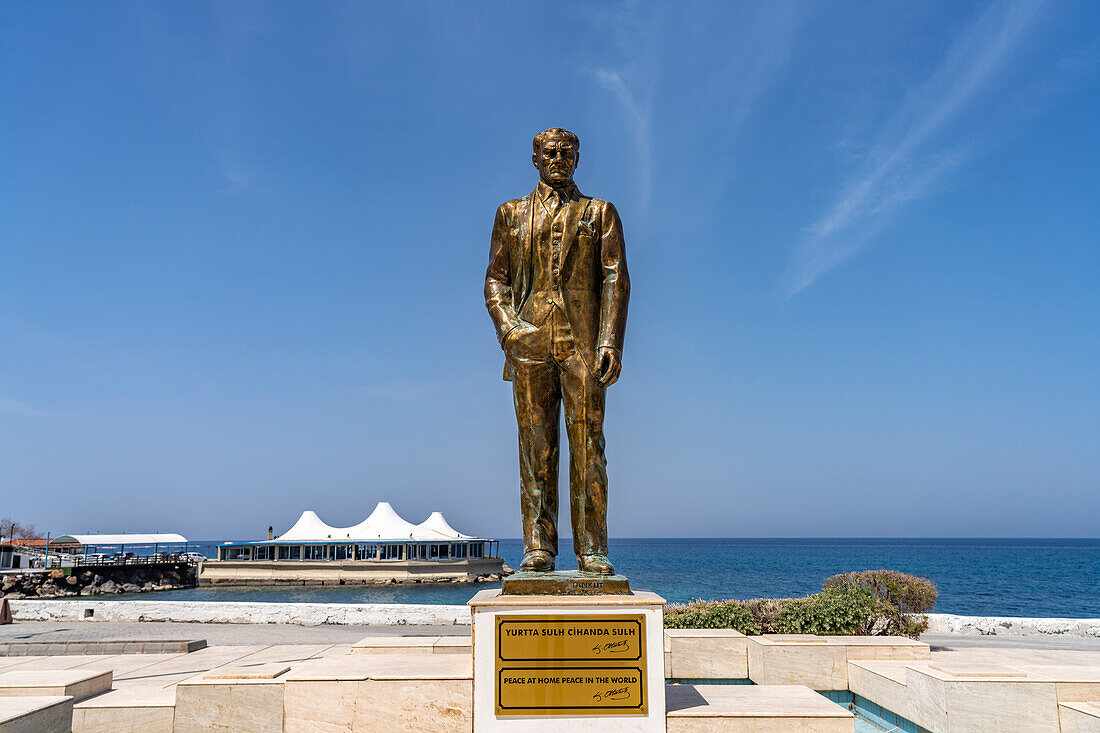 Statue of Kemal Ataturk on the promenade in Kyrenia or Girne, Turkish Republic of Northern Cyprus, Europe