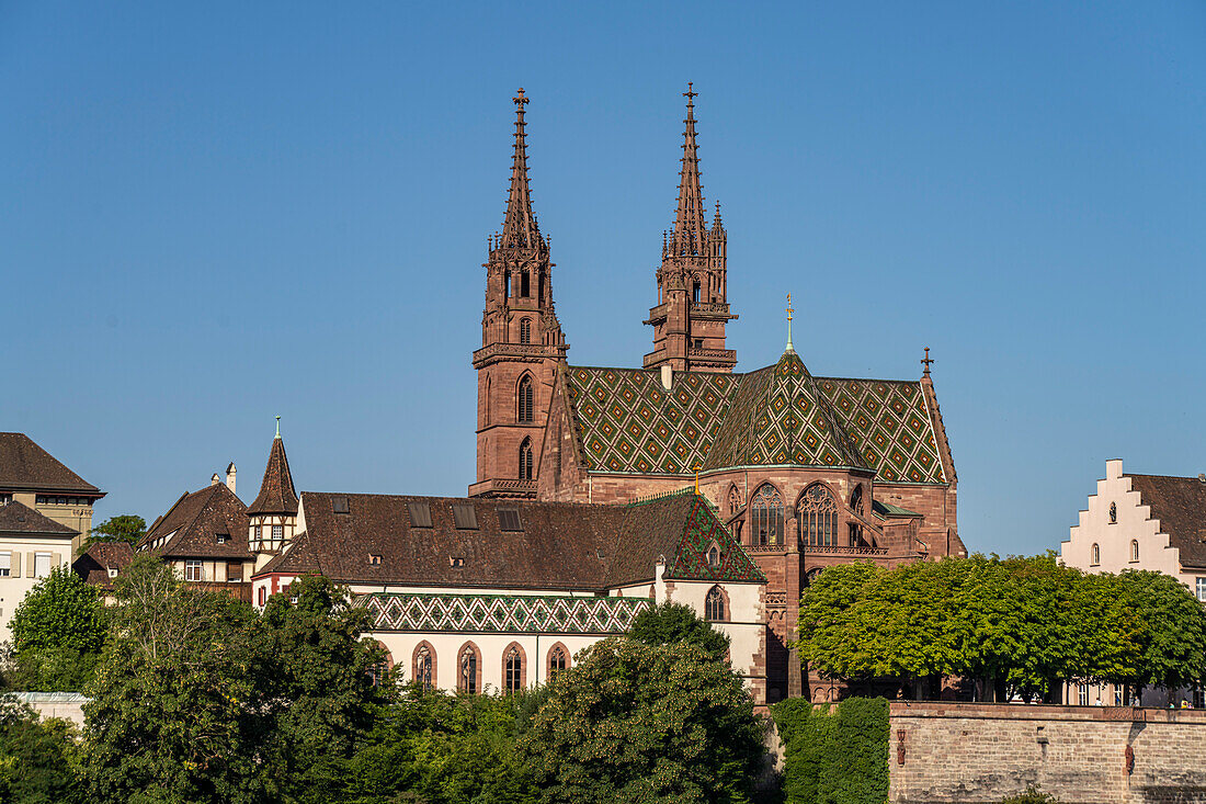 Das Basler Münster und Münsterhügel in Basel, Schweiz, Europa