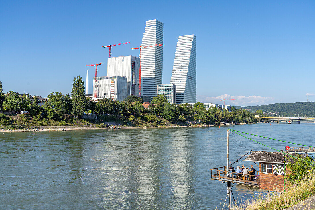 Roche Tower and the Rhine river in Basel, Switzerland, Europe