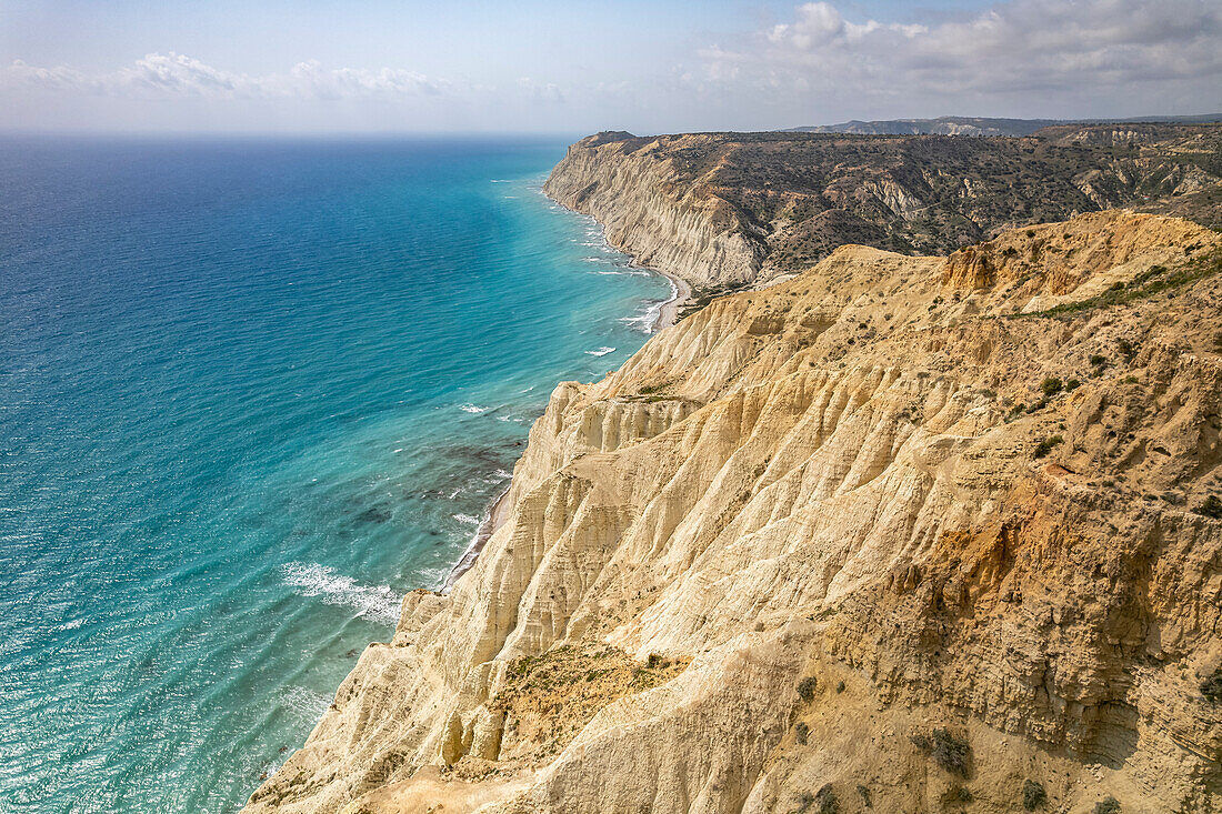 Aerial view of the cliffs from Cape Aspro near Pissouri, Cyprus, Europe