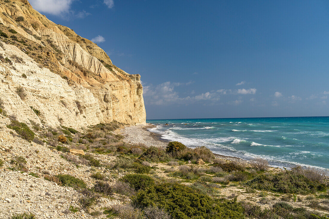 Beach on the cliffs of Cape Aspro near Pissouri, Cyprus, Europe