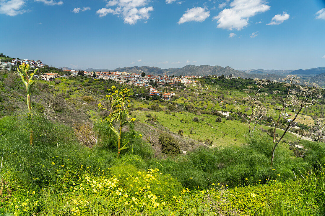 Pano Lefkara and the surrounding Trodoos mountains landscape, Cyprus, Europe