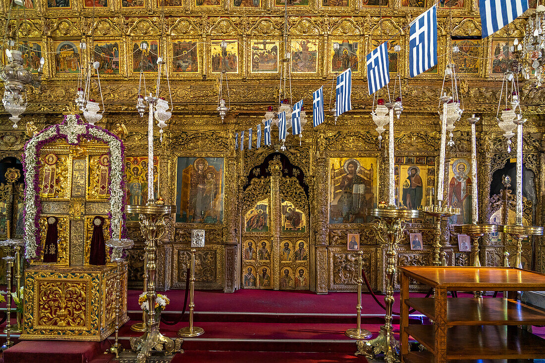 Iconostasis of the Timios Stavros Church interior, Pano Lefkara, Cyprus, Europe