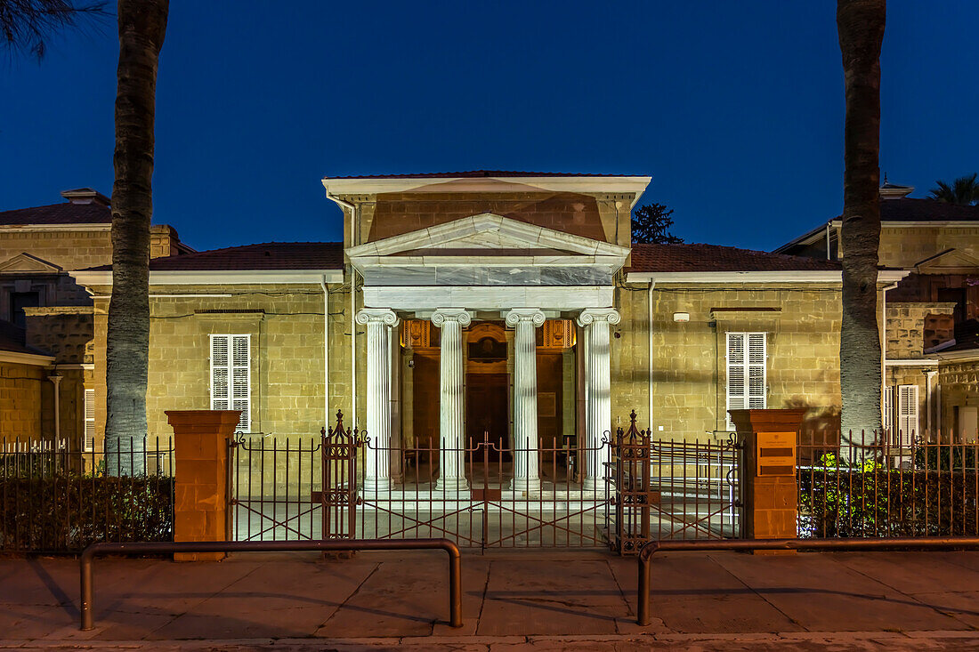 The Cyprus Museum at dusk, Nicosia, Cyprus, Europe