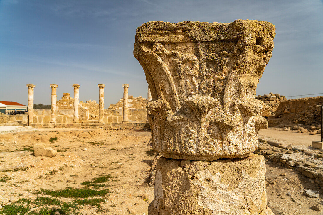 Colonnade at the House of Theseus in Paphos Archaeological Park, Cyprus, Europe