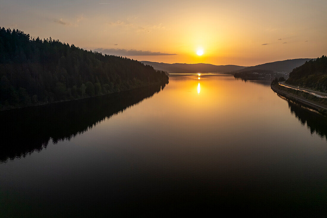 Sunset at Schluchsee reservoir, Black Forest, Baden-Württemberg, Germany