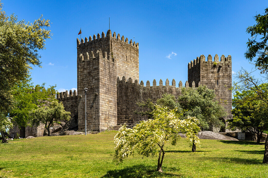 The old romanesque castle of Guimaraes, Portugal, Europe