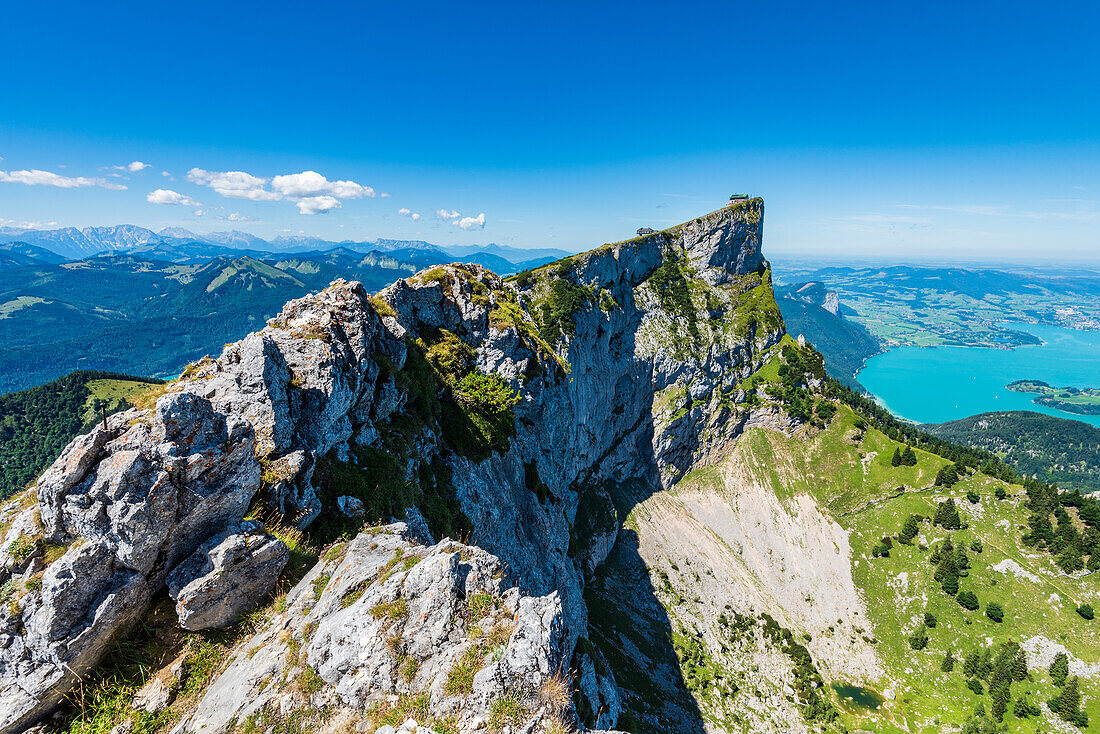 Schafberg with the Hotel Schafbergspitze and the Mondsee, Salzkammergut, Austria