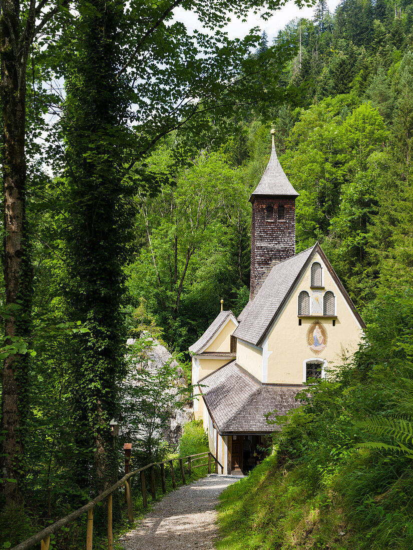 Church of pilgrimage Maria Klobenstein in the canyon Entenlochklamm, Tyrol, Austria