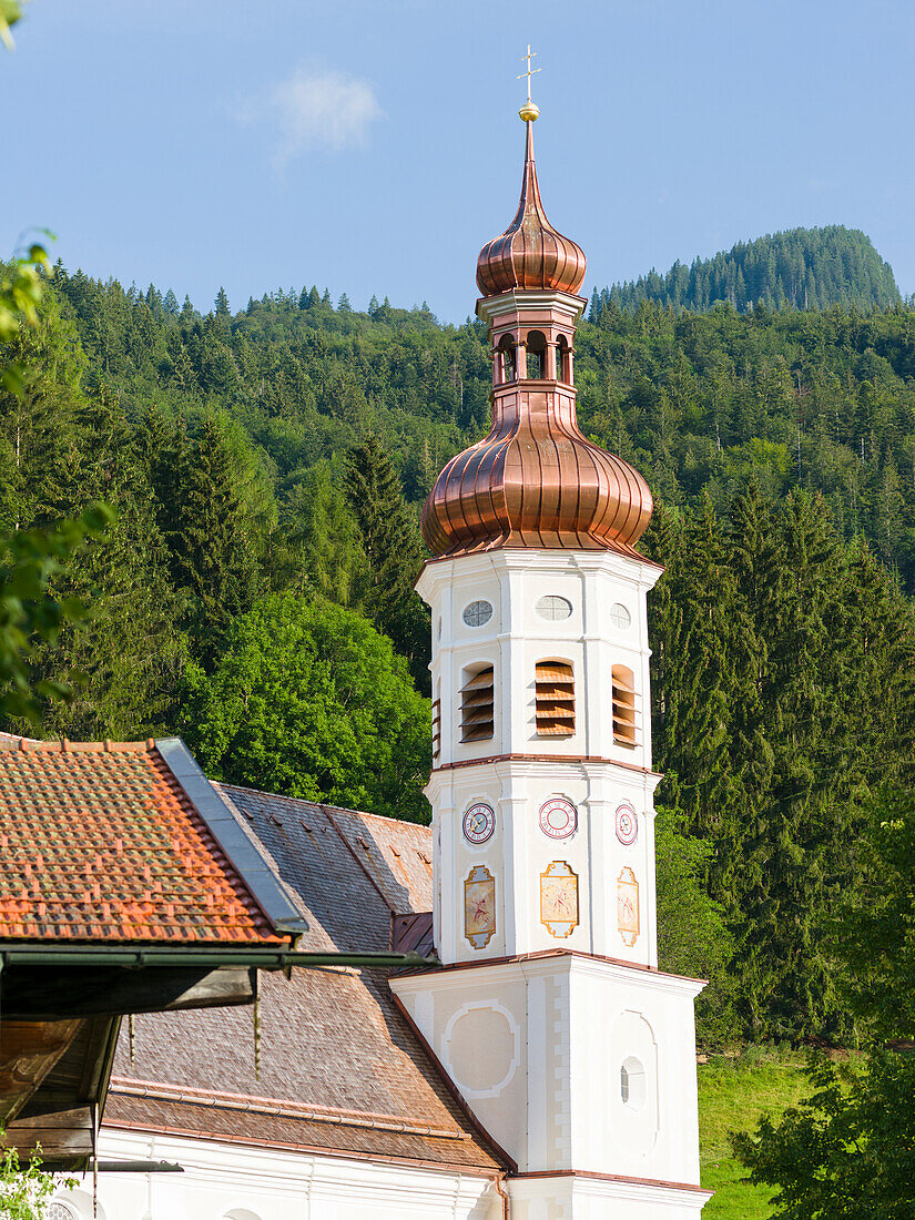 Church Sankt Michael. Village Sachrang in the Chiemgau in the Bavarian alps. Europe, Germany, Bavaria