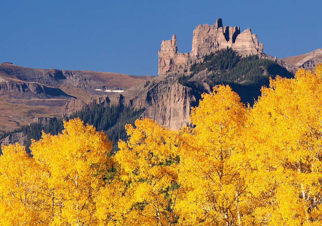 USA, Colorado, Gunnison National Forest. The Castles rock formation in august
