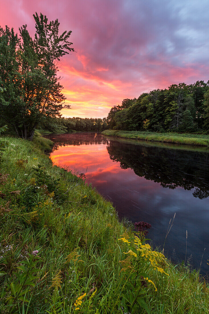 Dawn on the Mattawamkeag River flowing through the Reed Plantation in Wytipitlock, Maine.