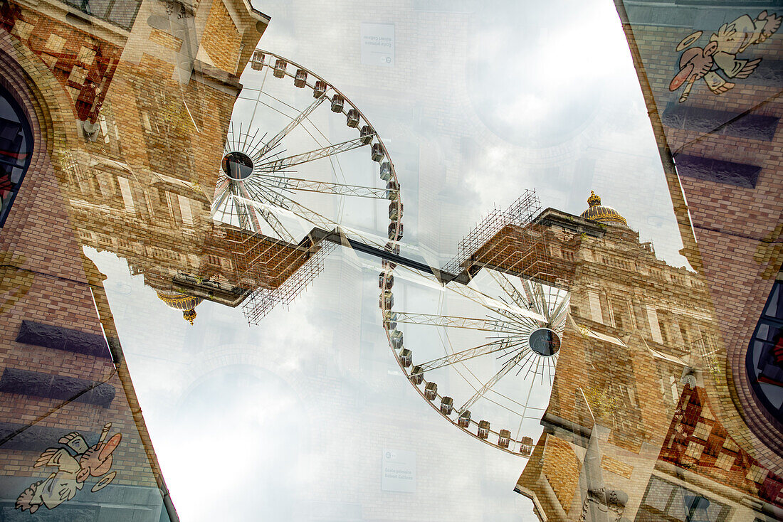 Doppelbelichtung des Riesenrad vor den Gerichten in Brüssel, Belgien