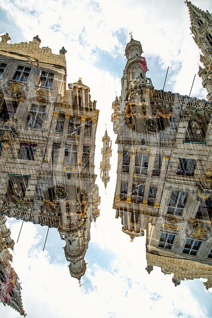 Doppelbelichtung des Brüsseler Hauptplatzes, des Grand Place, Brüssel, Belgien