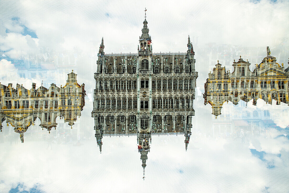 Double exposure of Brussels main square, the Grand Place.