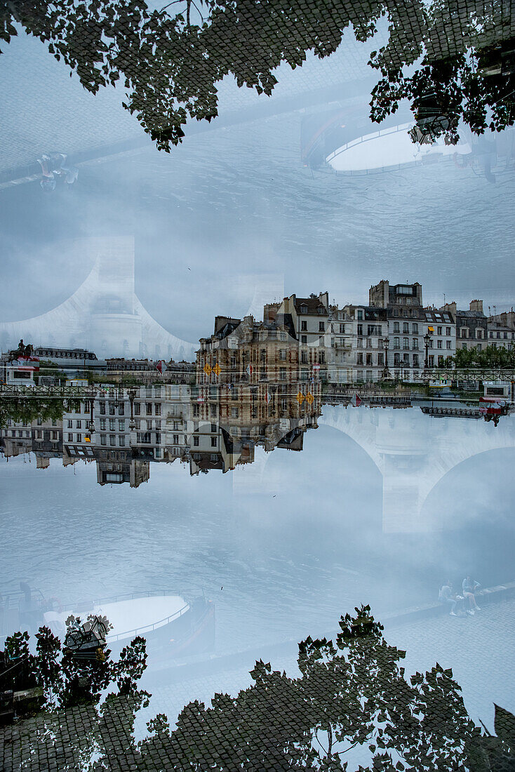 Residential buildings as seen across the river Seine in Paris, France.