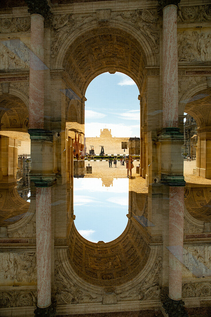 Double exposure of the surroundings of the famed Louvre museum in Paris, France