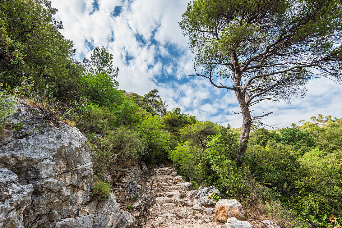 Chemin de Nietzsche hiking trail to the mountain village of Èze Village in the French Maritime Alps, Provence, France