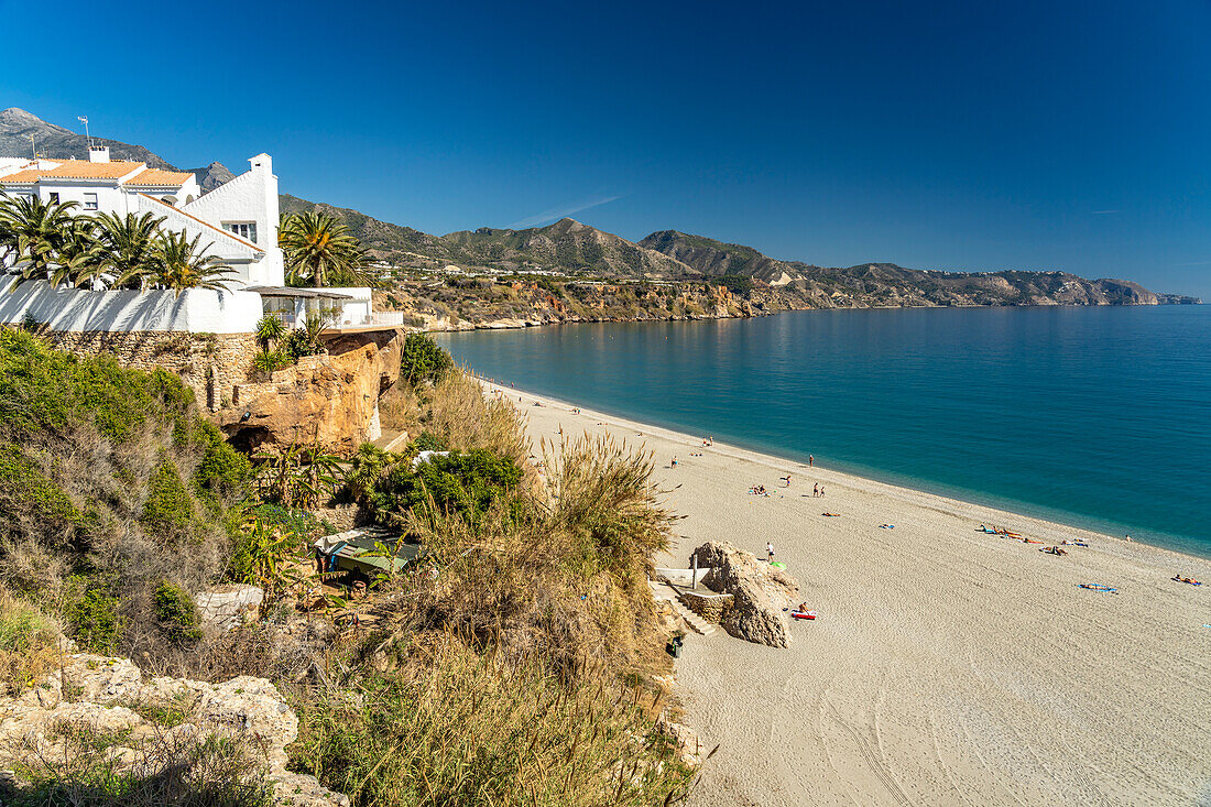 On the beach in Nerja, Costa del Sol, Andalusia, Spain