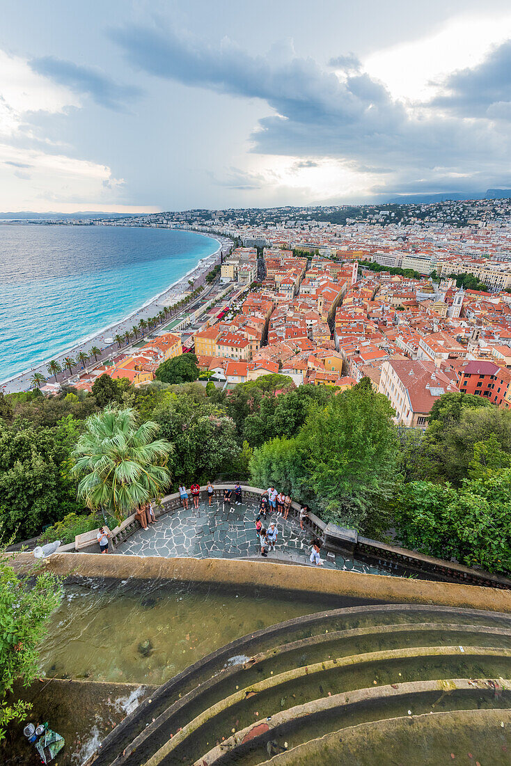 View from Castle Hill to the old town and beach of Nice, Provence, France