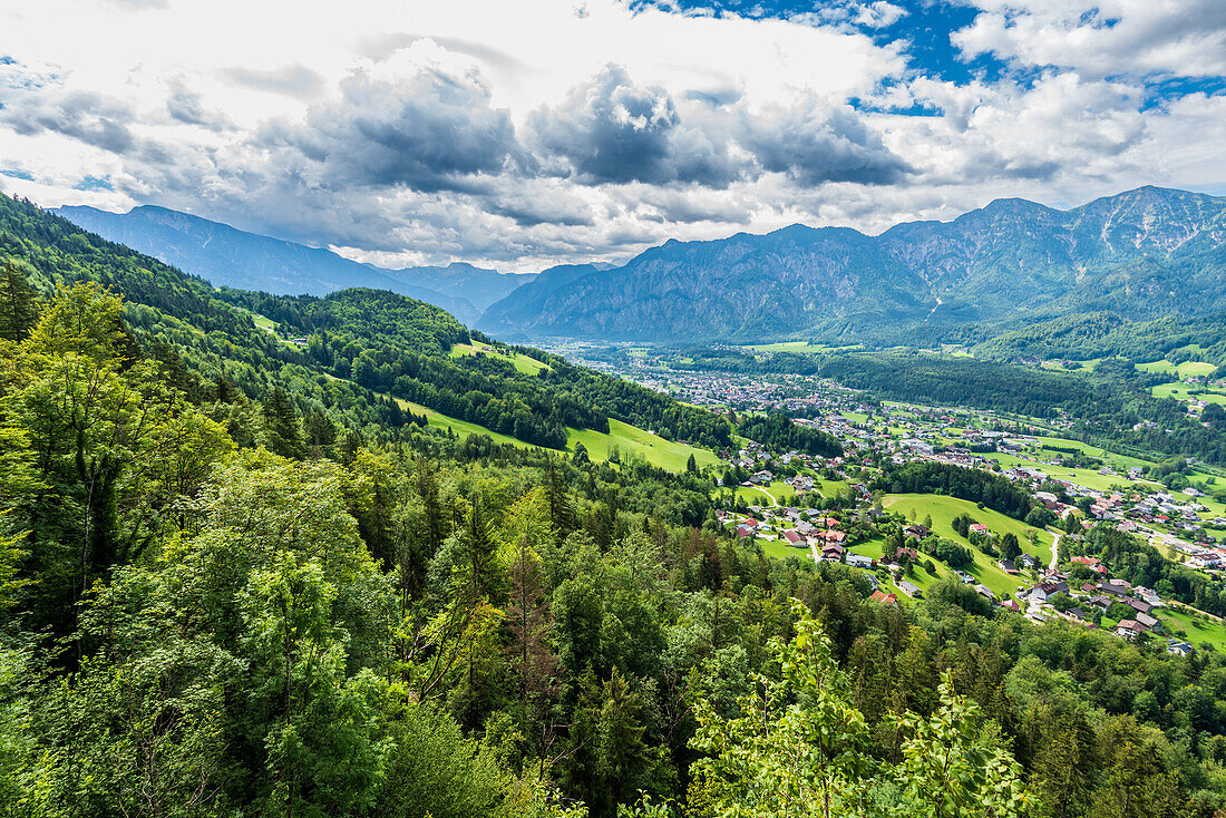 View from the Eternal Wall at the Predigtstuhl near Bad Goisern, Salzkammergut, Upper Austria, Austria