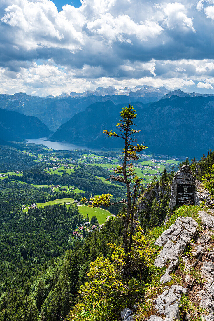 Gedenkstein für einen verunglückten Bergsteiger am Gipfel des  Predigtstuhl bei Bad Goisern, Salzkammergut, Oberösterreich, Österreich