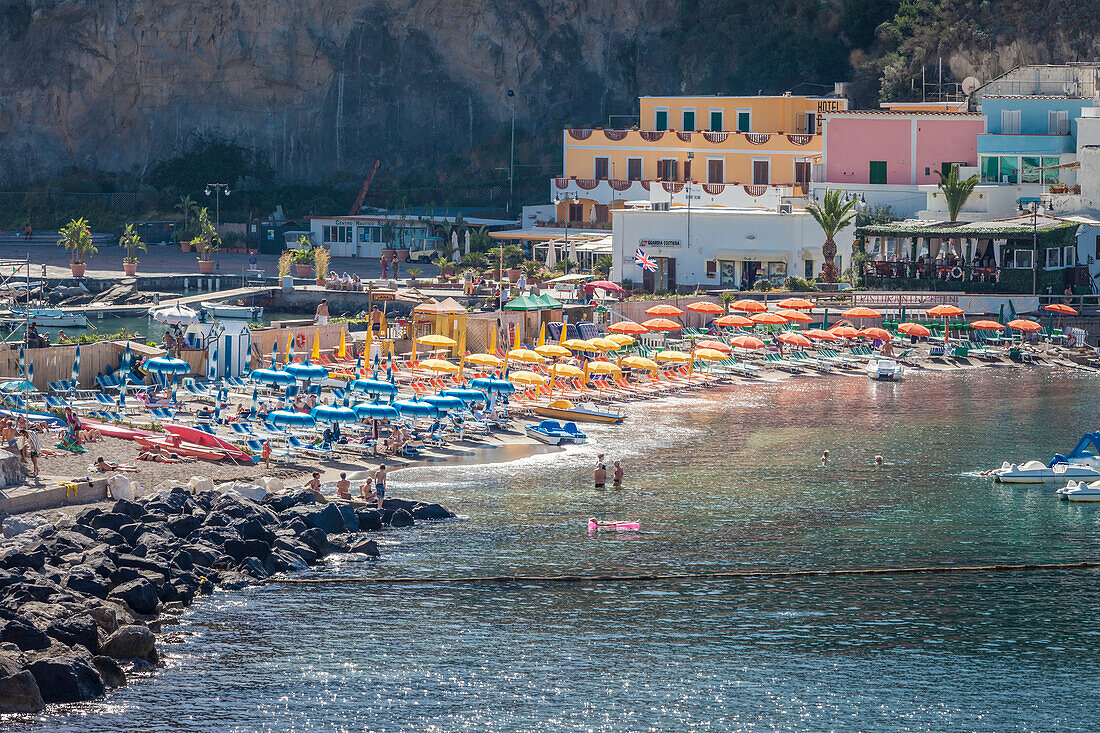 Bathing beach of Sant Angelo, Ischia Island, Gulf of Naples, Campania, Italy