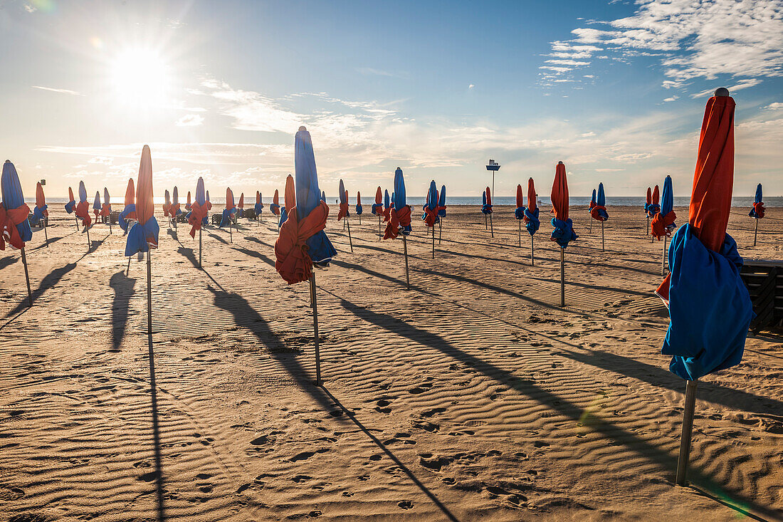 Beach in Deauville in the evening light, Calvados, Normandy, France