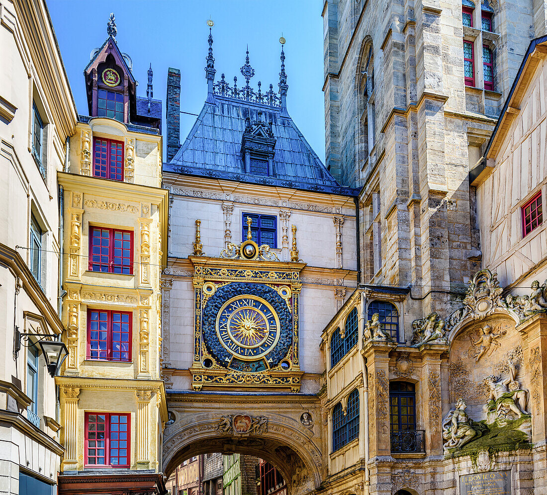 Large Astronomical Clock (Gros-Horloge) in Rouen, Seine-Maritime, Normandy, France
