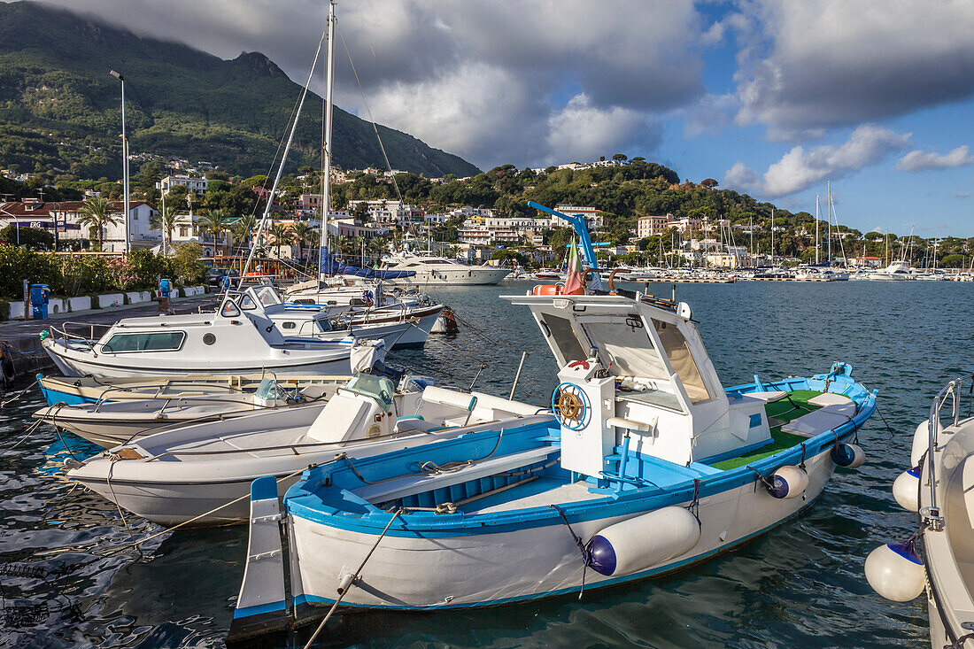 Fishing boats in the port of Casamicciola Terme, Ischia Island, Gulf of Naples, Campania, Italy