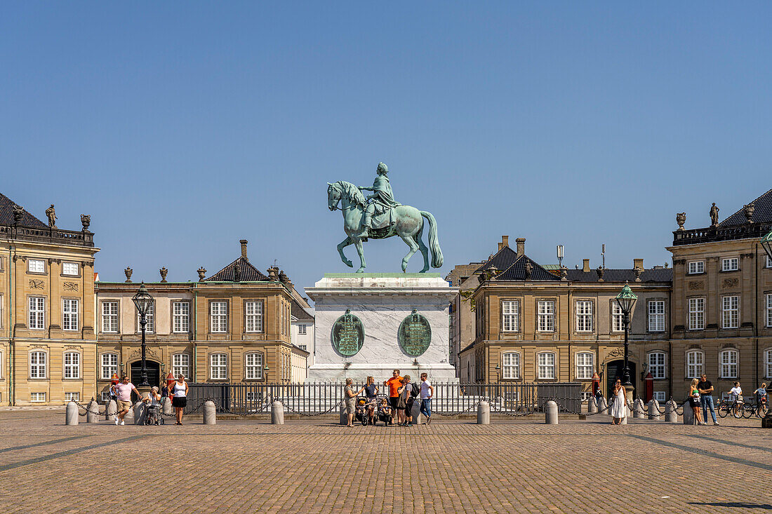 Amalienborg Palace and Frederik V equestrian statue in Copenhagen, Denmark, Europe