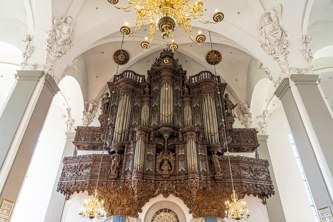Church organ of the Evangelical Lutheran Church of the Redeemer Vor Frelsers Kirke, Copenhagen, Denmark, Europe