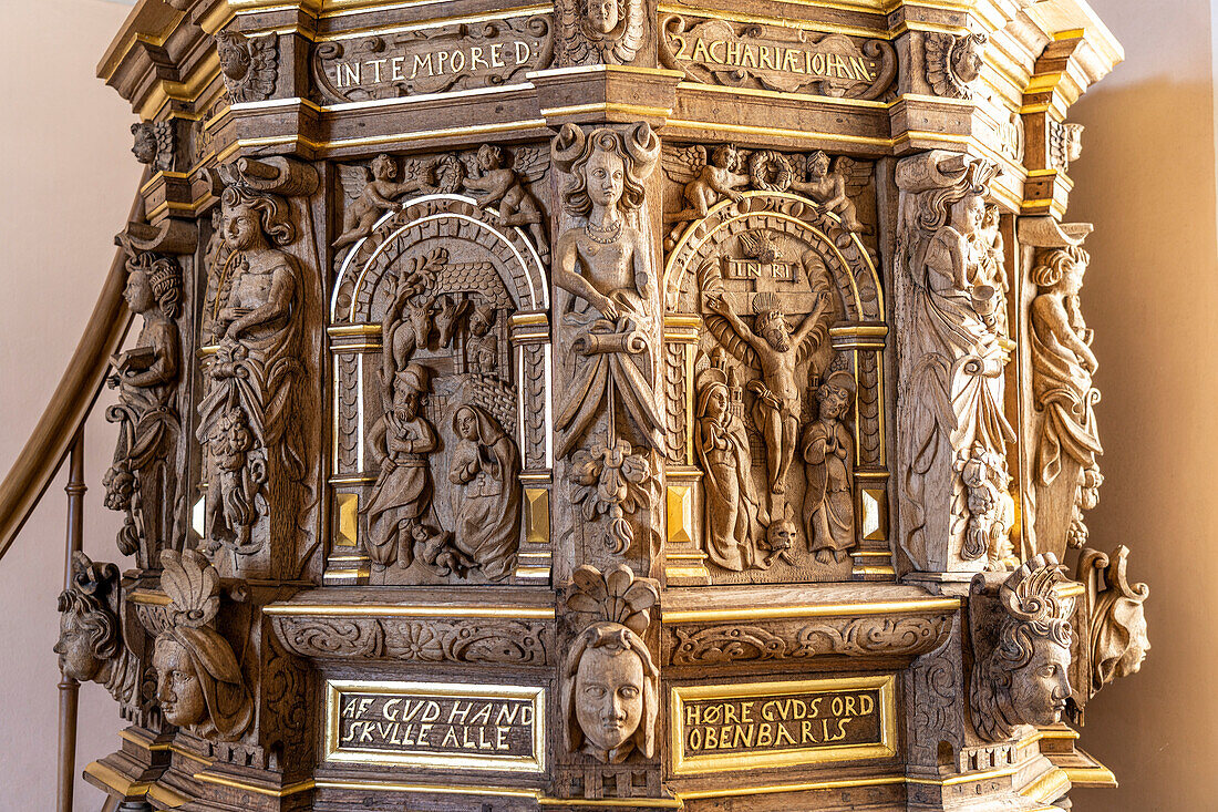 Pulpit of Lindelse Church, Langeland Island, Denmark, Europe