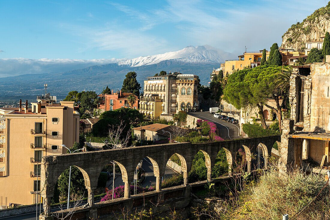 Taormina and Mount Etna, Sicily, Italy, Europe