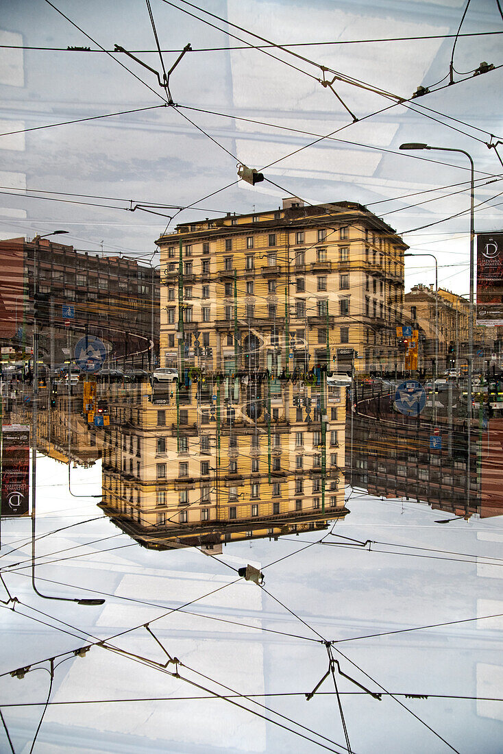 Street scene with house in Milan, Lombardy, Italy