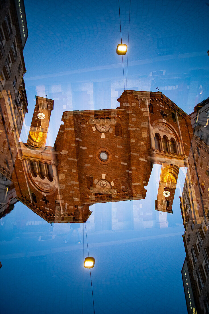 Double exposure of a old church in Milan, Italy