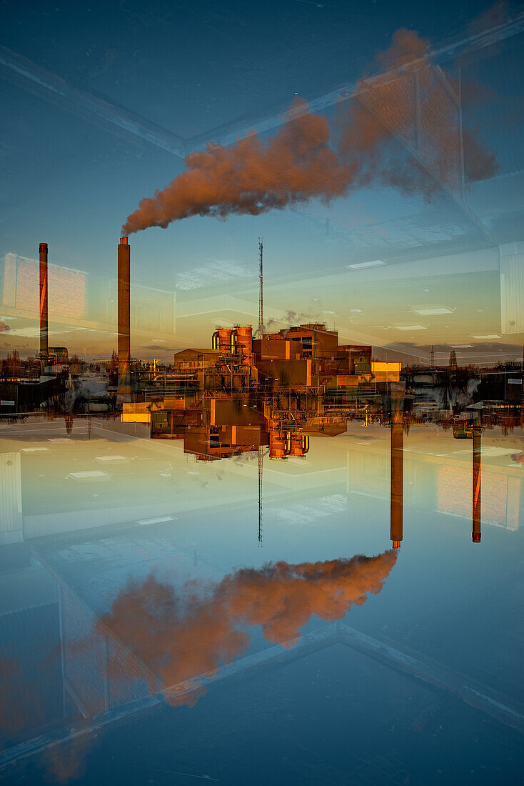 Double exposure of a landfill incinerator in Ghent, Belgium