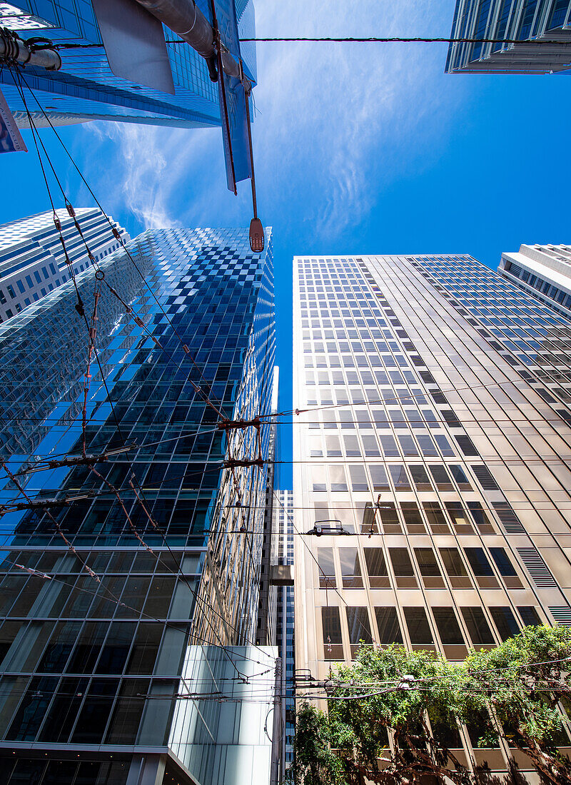 Wide angle street scene in downtown San Francsico.