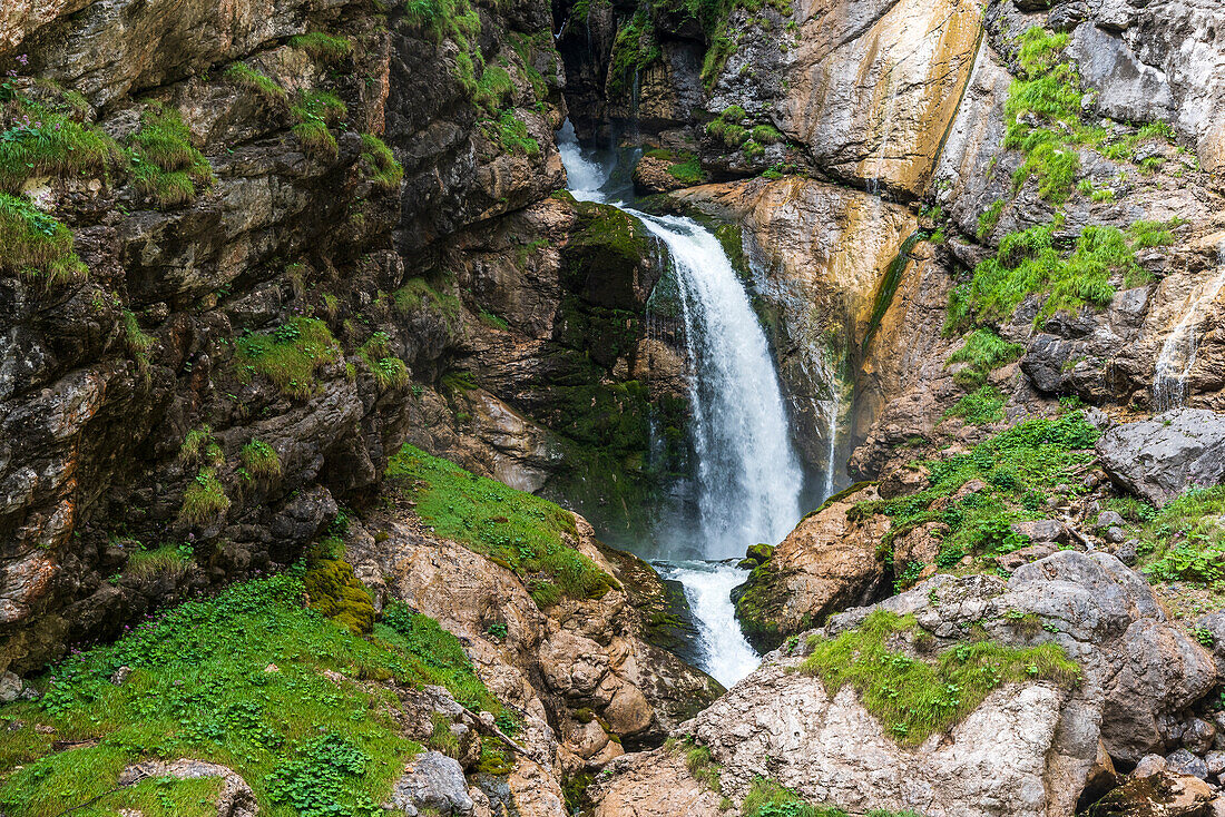 Waldbachstrub waterfall in Echerntal near Hallstatt, Salzkammergut, Upper Austria, Austria