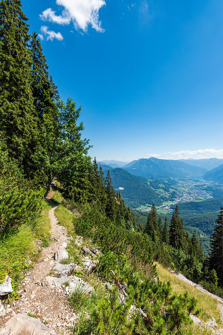 View from the Katrin on Lake Hallstatt and the Dachstein massif, Salzkammergut, Upper Austria, Austria