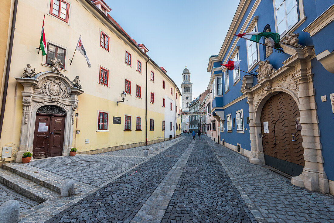 Alley with the Esterházy Palace in the old town of Sopron, Hungary
