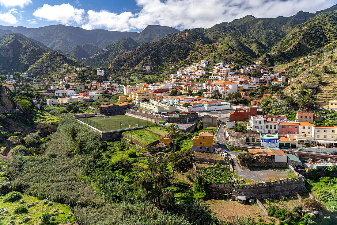 The valley and town of Vallehermoso, La Gomera, Canary Islands, Spain
