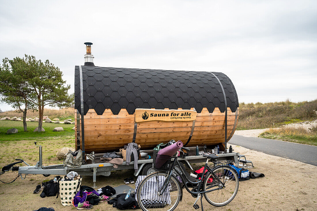 Transportable Fasssauna in Dänemark, Ishöj am Strand, Dänemark, Ostsee