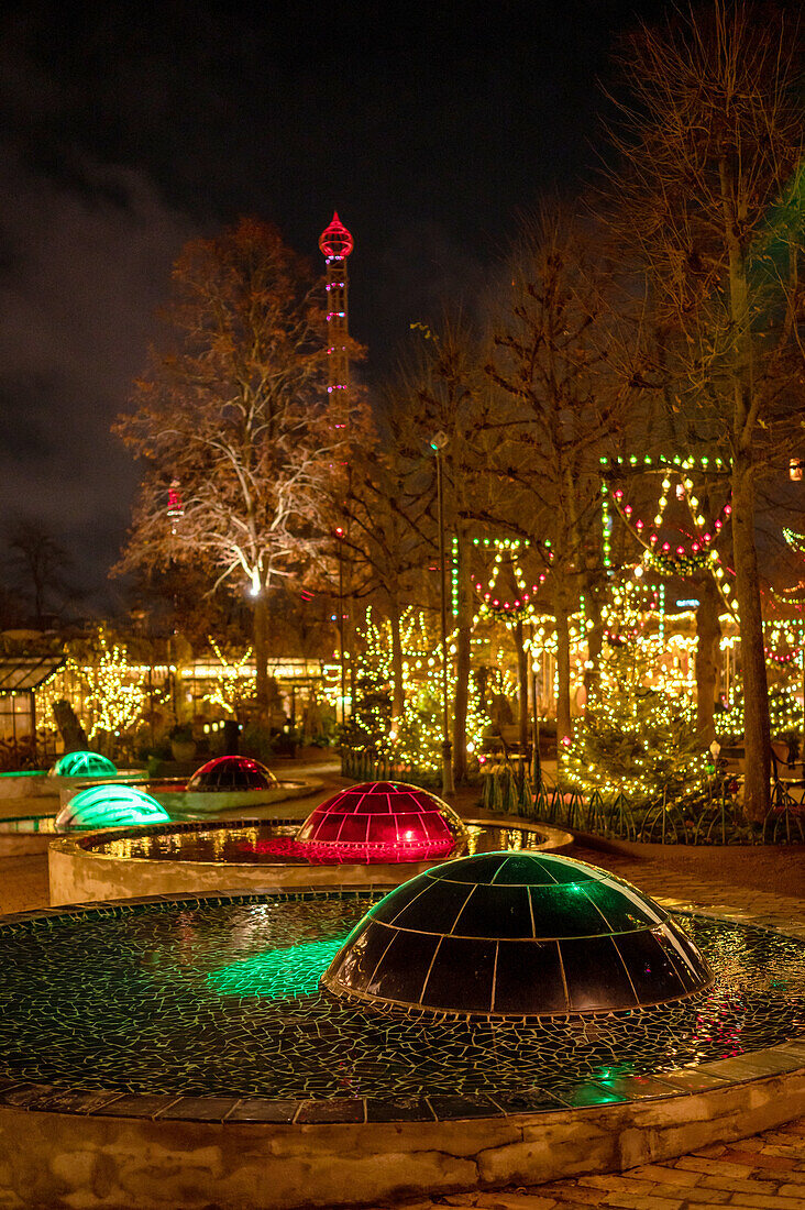 Illuminated water impressions at Tivoli in Copenhagen, Denmark