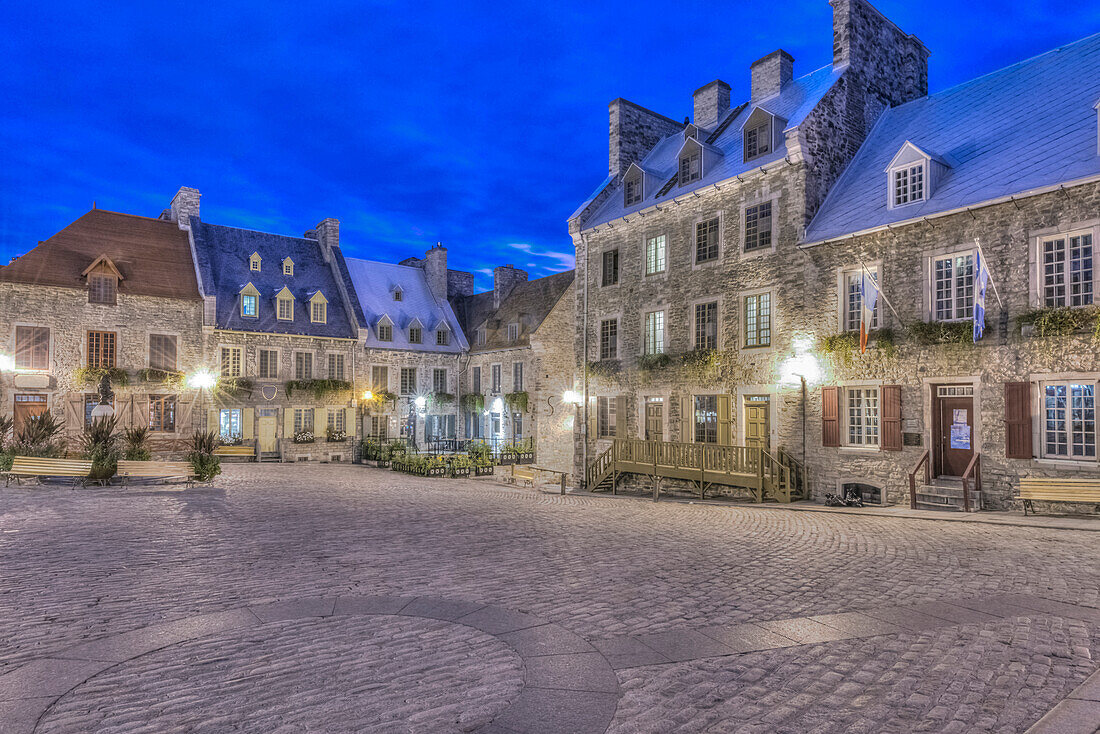 Altstadt von Québec, Place Royale im Morgengrauen.