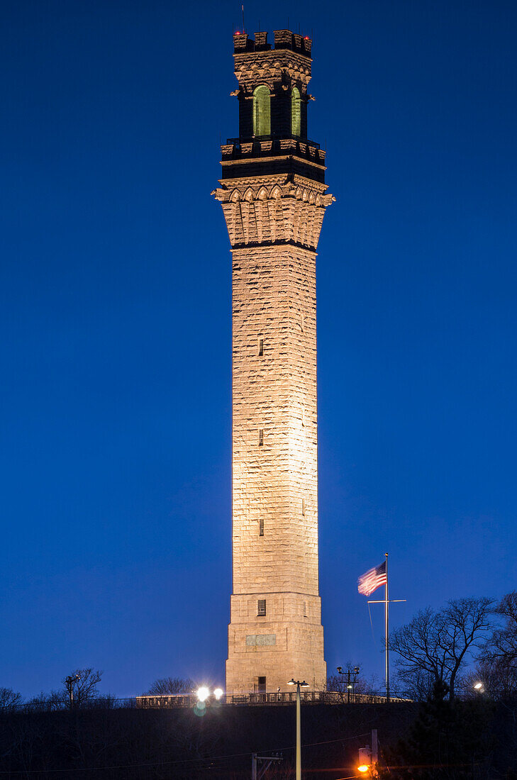 USA, Massachusetts, Cape Cod, Provincetown Monument at dusk
