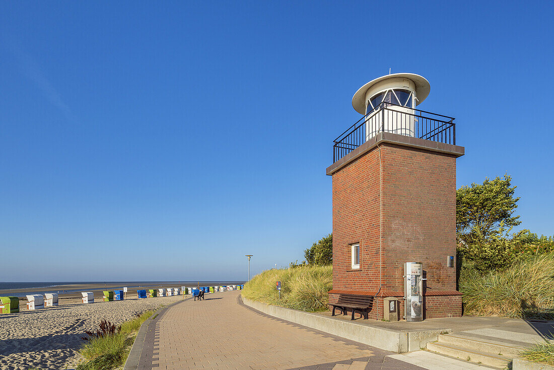 Olhörn lighthouse on the beach, Wyk, Foehr Island, Schleswig-Holstein, Germany