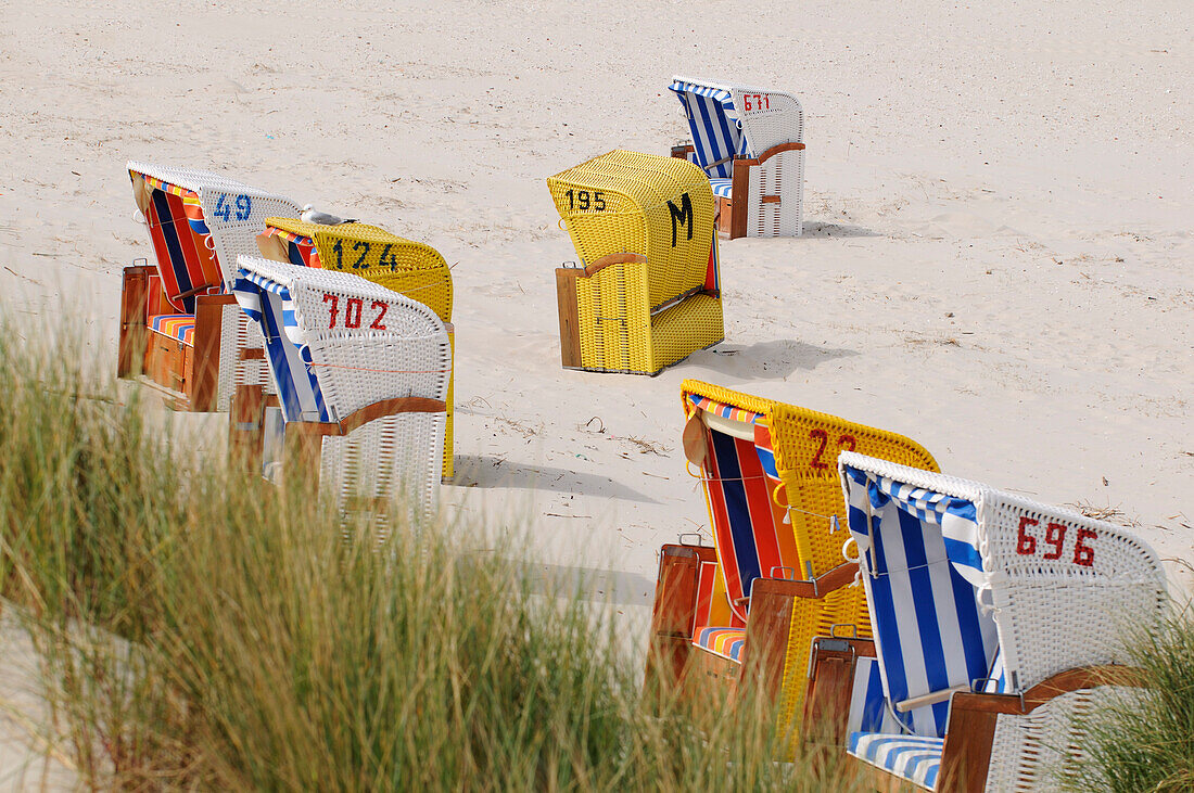 Beach chairs near Norddorf, Amrum Island, North Friesland, North Sea, Schleswig-Holstein, Germany