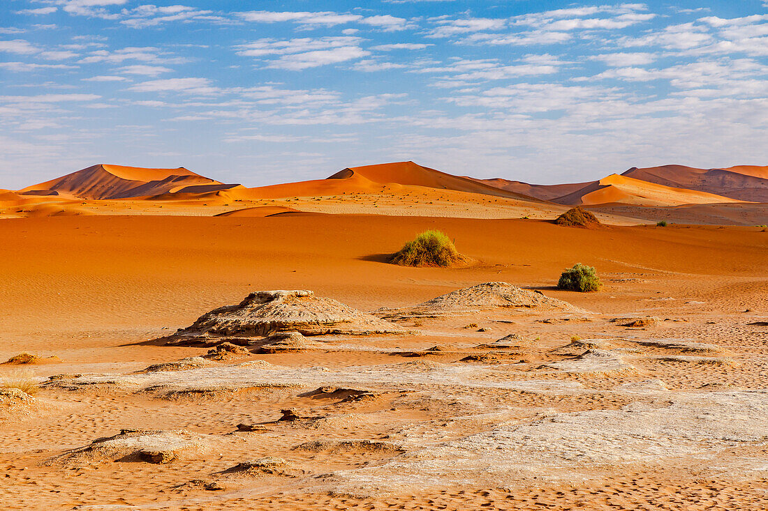 Blick von der Wanderung zum Dead Vlei auf die Wildnis und Schönheit der Wüste Namib bei Sossusvlei im Westen von Namibia